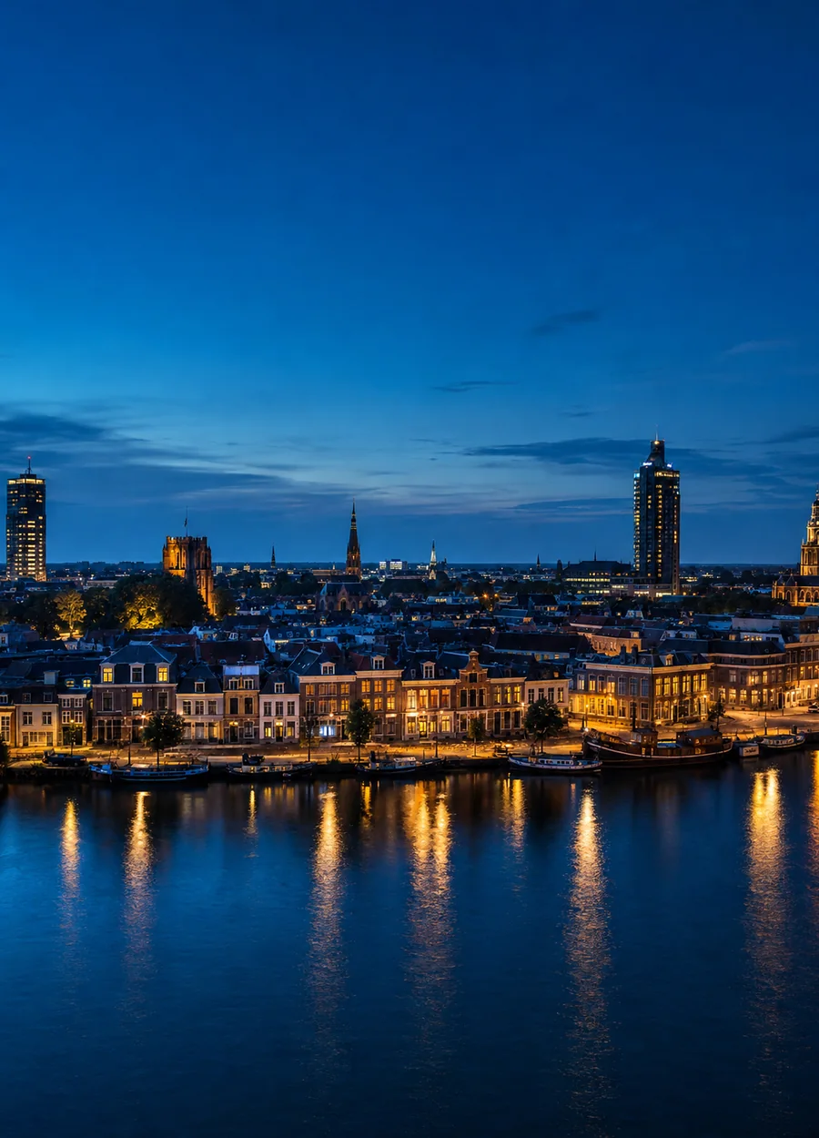 Skyline van Leeuwarden bij avond